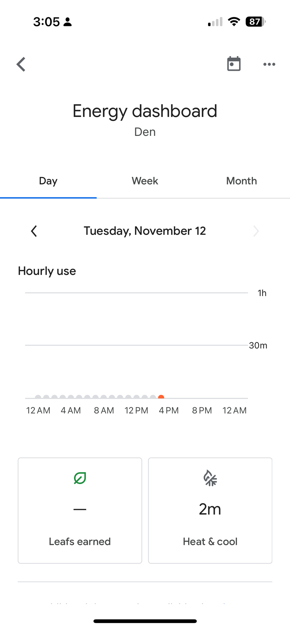 a screenshot of Energy dashboard in Google Home app for Nest Learning Thermotat 4th gen.