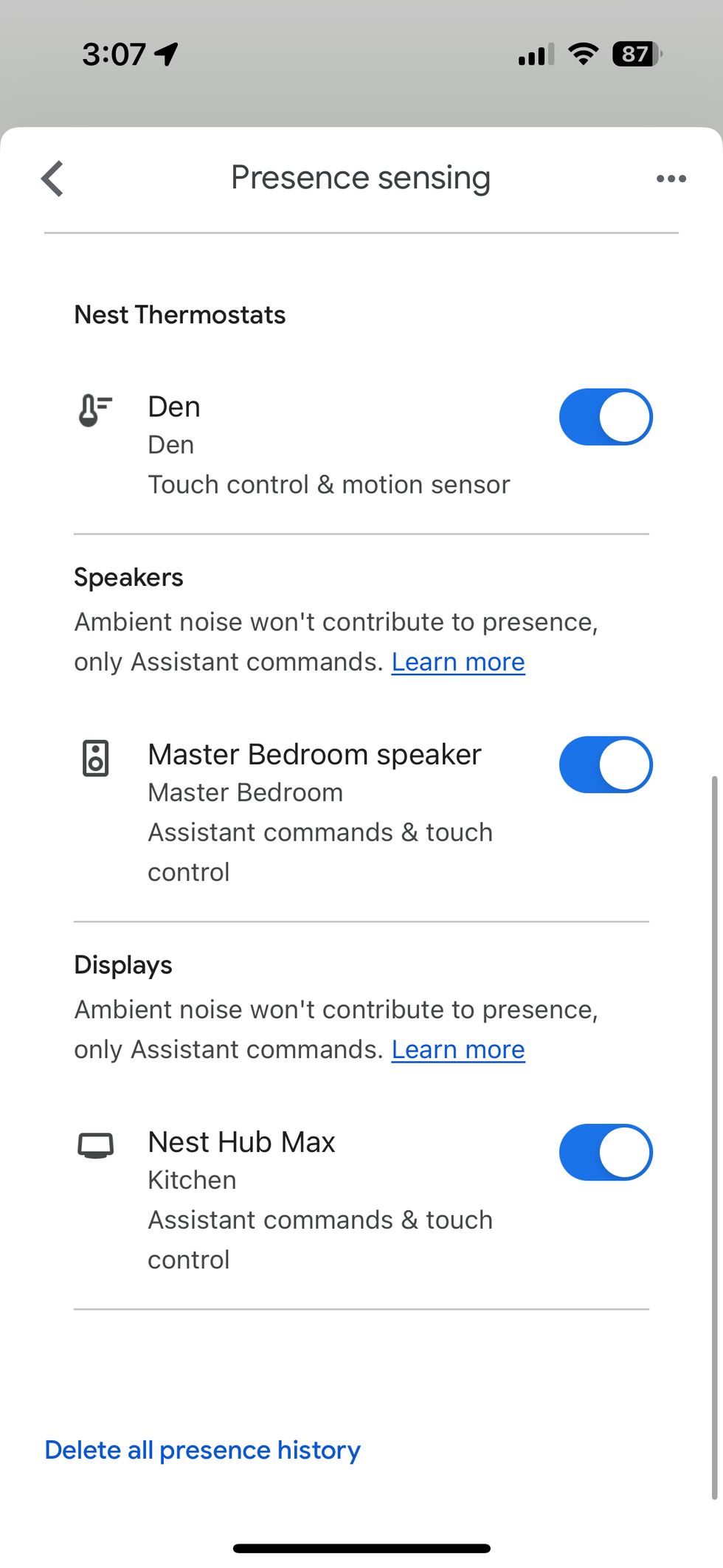a screenshot of Nest devices compatible with Nest Learning Thermostat 4th gen