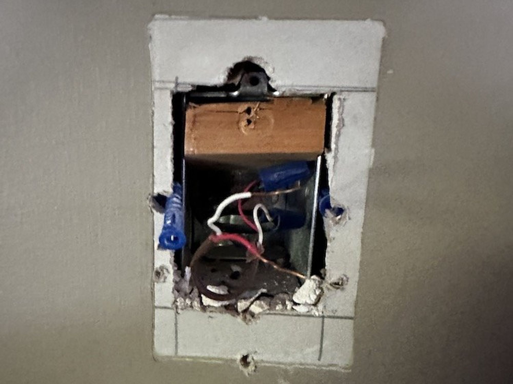 Photo of wiring for thermostat in a home