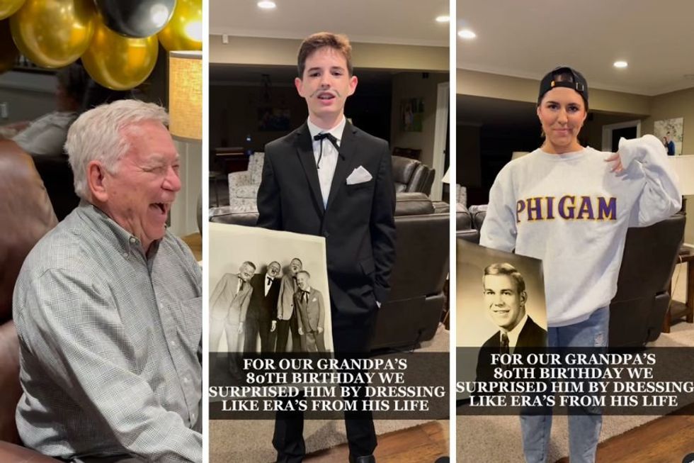 Grandkids roast their 'Papaw' on his 80th birthday by dressing up as his different 'eras'