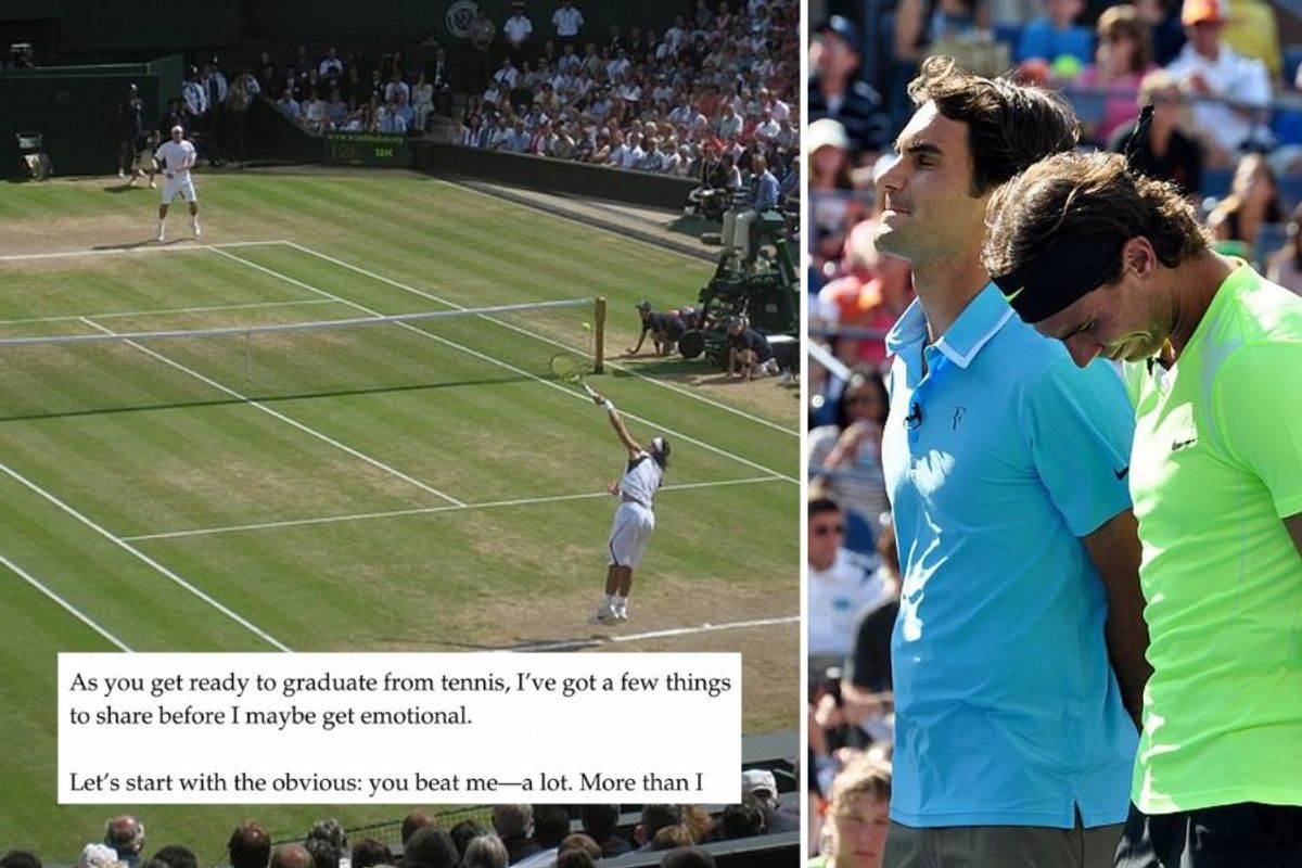Roger Federer and Rafael Nadal playing tennis