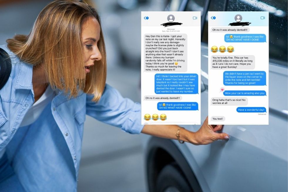 A man left a note after backing into a woman's car. Their text exchanges are peak wholesome.