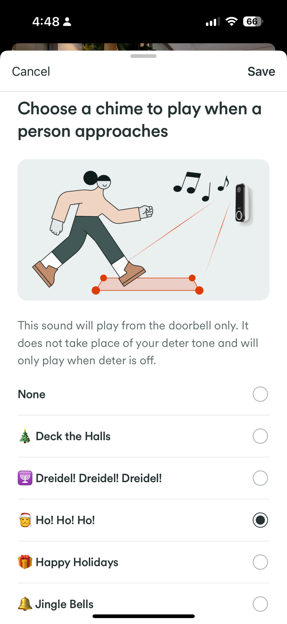a screenshot of the Vivint app showing the approach chimes
