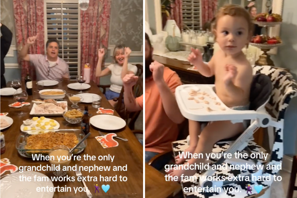 7 aunts, uncles and grandparents dance to entertain the only baby in their family