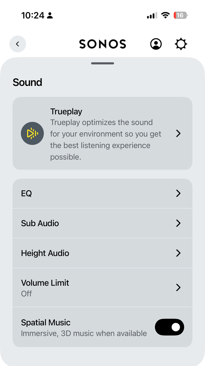 Screenshot of Calibrate with Trueplay (Optional but Recommended) in Sonos app