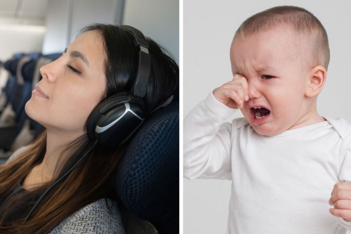 crying baby on plane, plane etiquette, flying with a baby