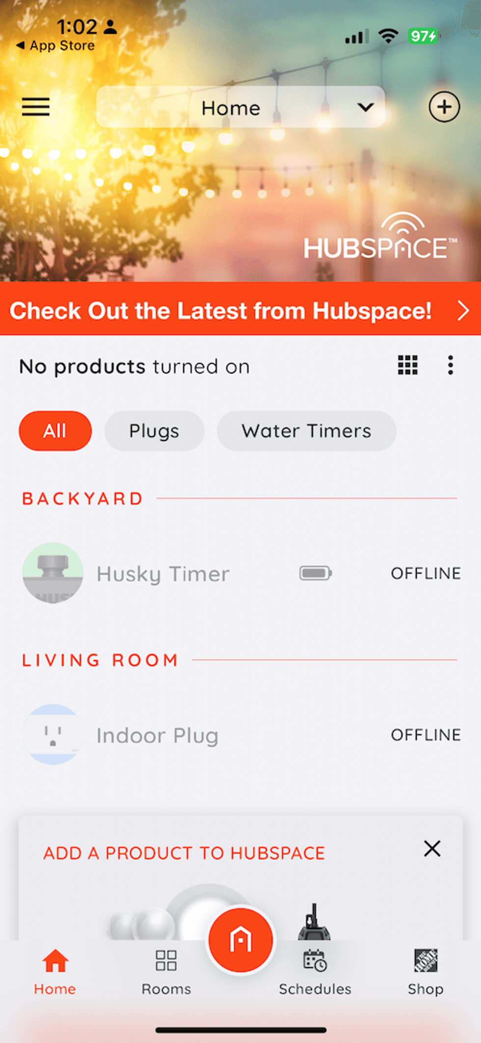 Screenshot of Hubspace app's homescreen.