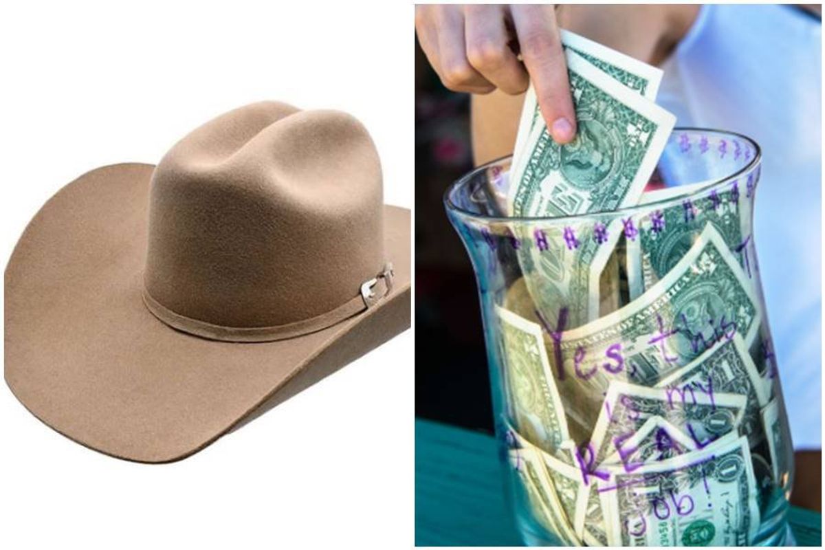 cowboy hat, tip jar, texas