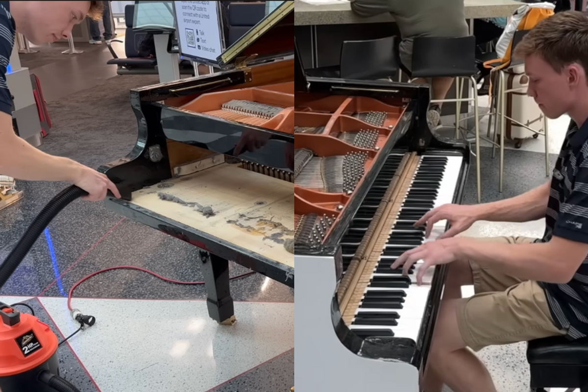 YouTuber The Piano Doctor works on the airport piano and then plays it