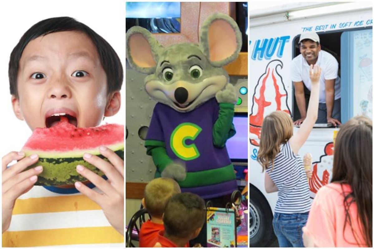 watermelon, chuck e. cheese, ice cream man