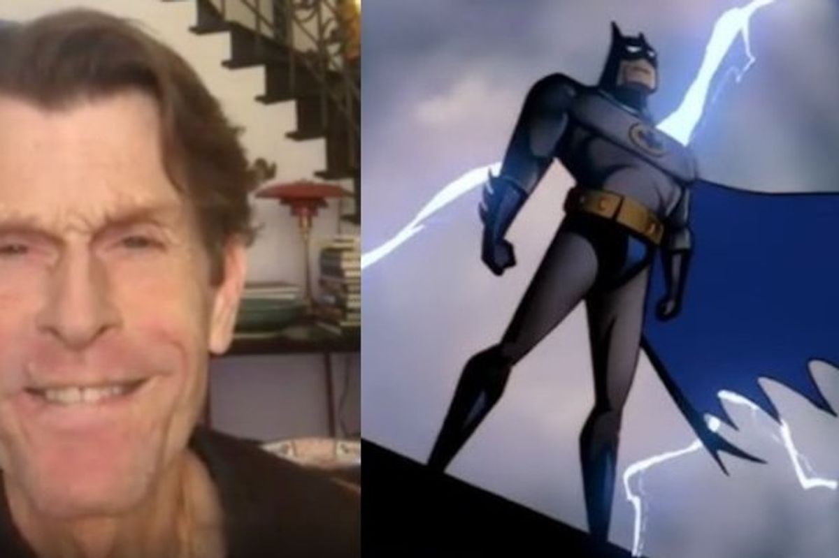 Kevin Conroy next to an image of Batman