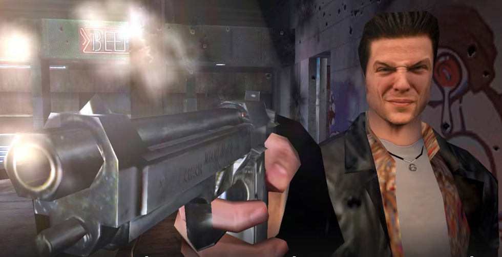 Max Payne aiming a gun.