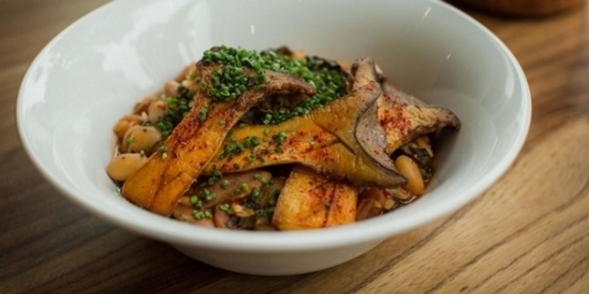 Little Gem's King Trumpet Mushrooms and Tomato Bacon Bean Stew Recipe