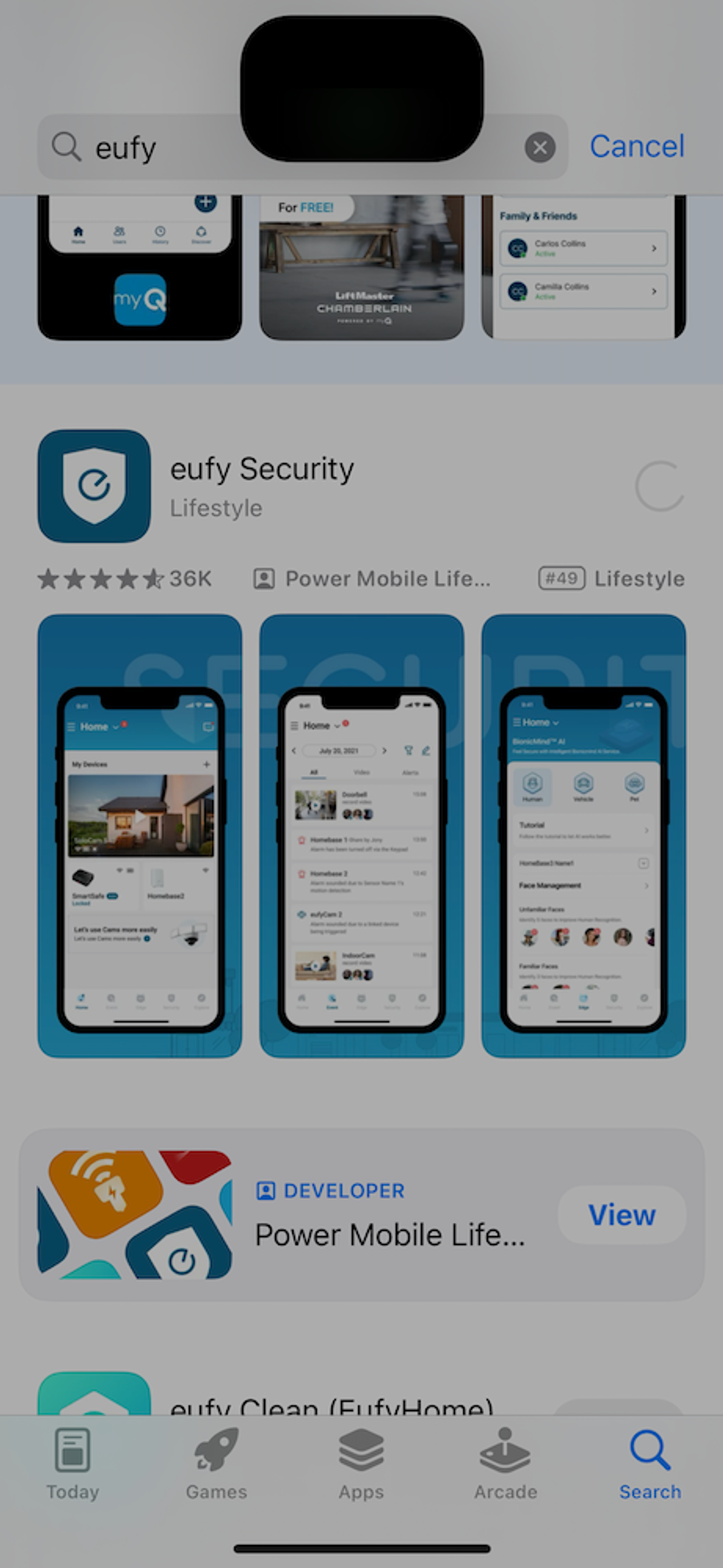 screenshot of eufy app in app store.