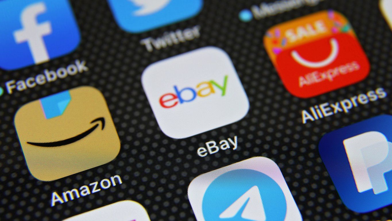 Online shopping e-commerce mobile app icons stock photo