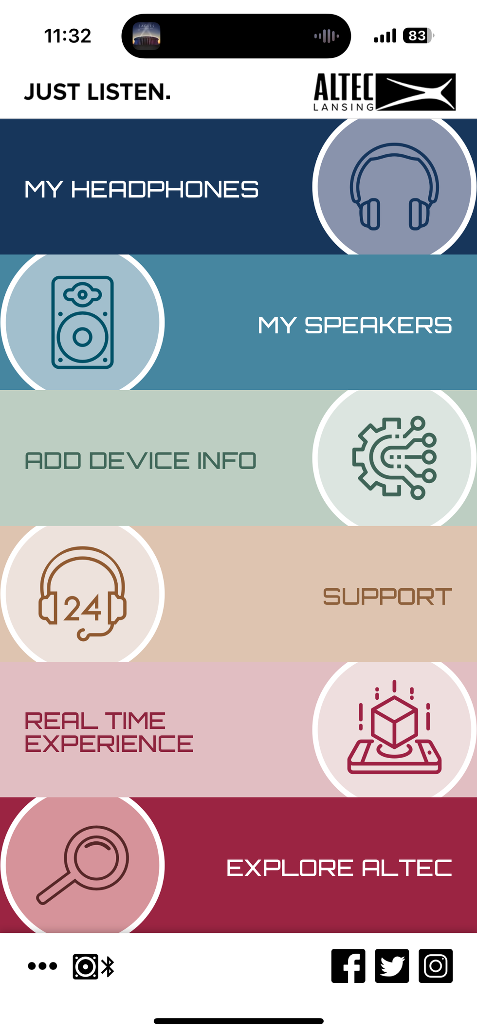 a screenshot of Altec Lansing app's homescreen.