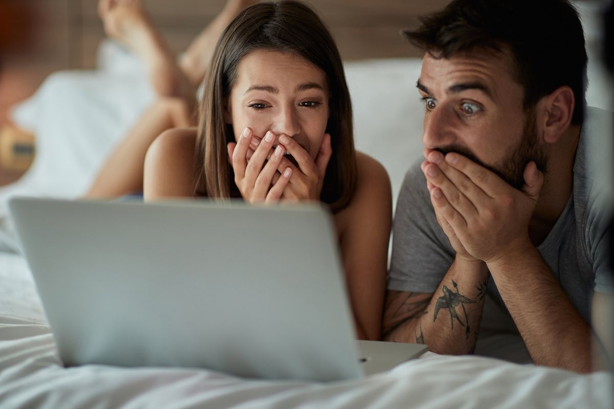 couple, laptop, hall pass
