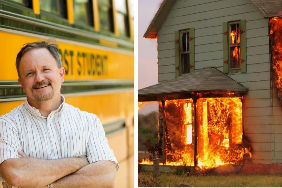 Off duty school bus driver rushes into burning house to save 'his kids' on his bus route