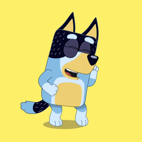 gif of Bandit Heeler dancing against yellow background