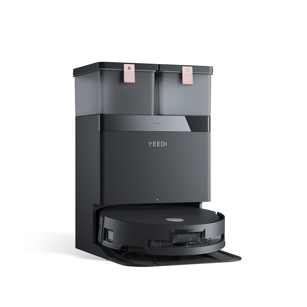 a photo of YEEDI S14 PLUS robot vacuum in the Omni station