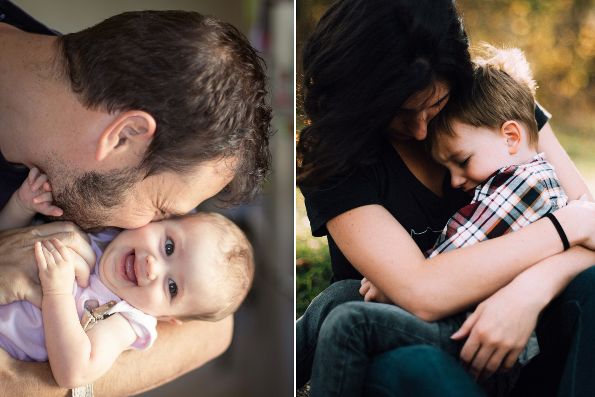 dad with a baby; mom with a baby