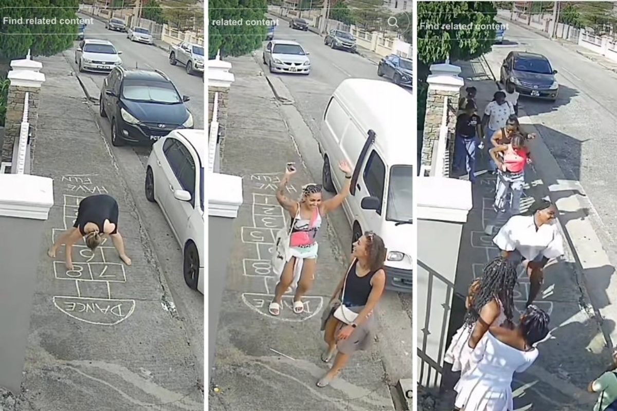 people doing hopscotch on a sidewalk