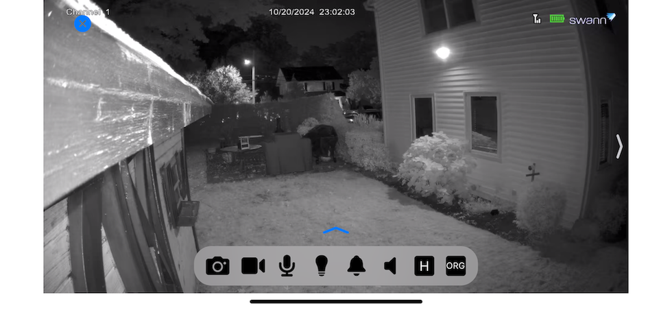 a screenshot from swann Security app showing controls for camera 
