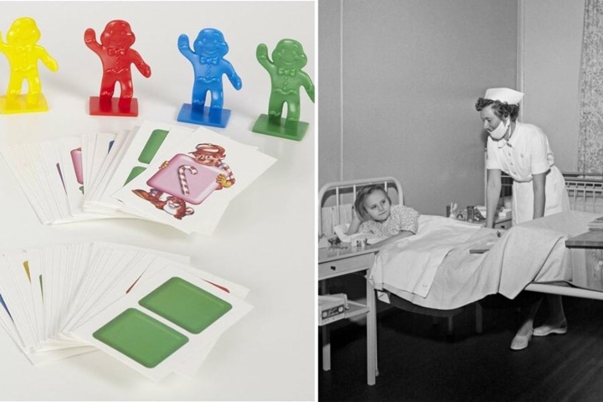 candy land game and a child in a hospital in 1954