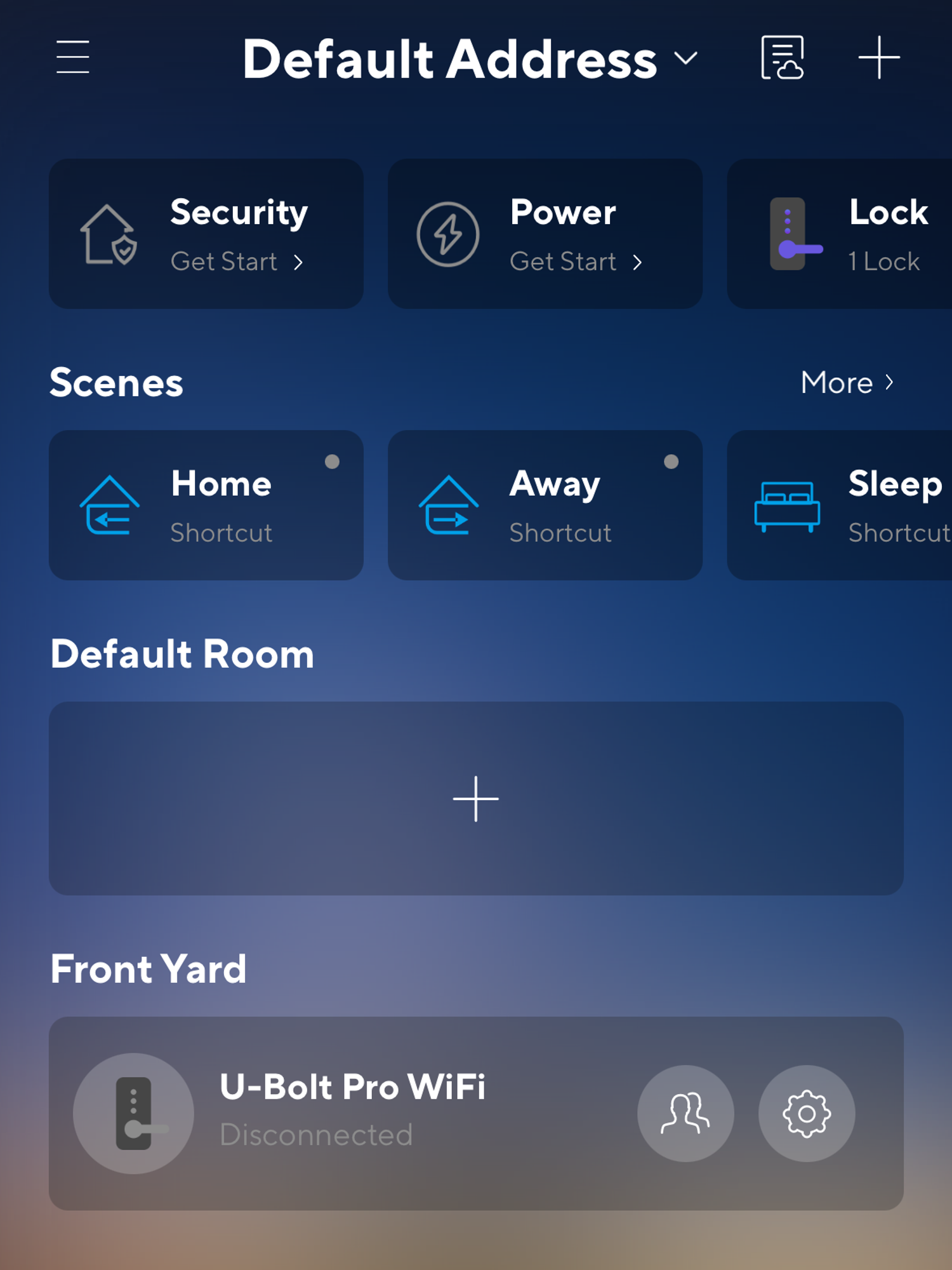 screenshot of. home screen for U-Home app
