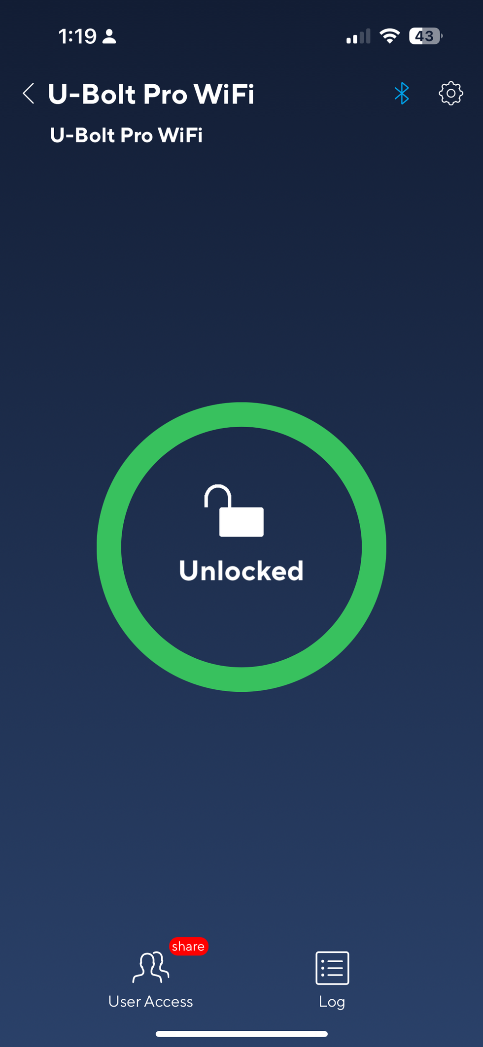 Screenshot of U-Home app unlocking the U-Tec Ultraloq U-Bolt Pro Wi-Fi Smart Deadbolt Lock