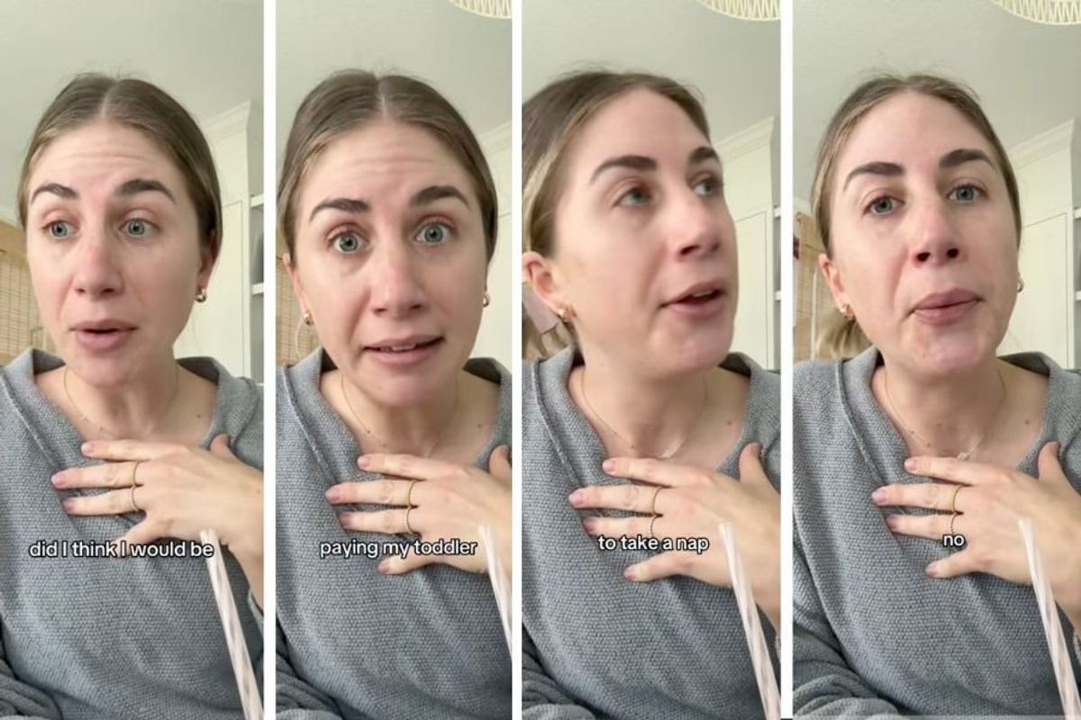 split image of screenshots of a woman speaking to the camera