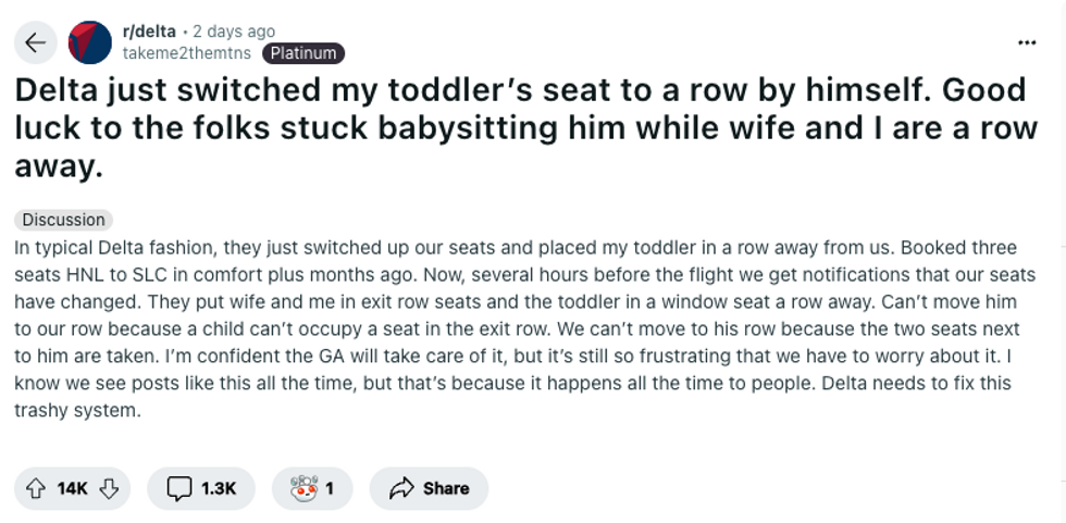 Delta, children on flights, plane flights, flight etiquette, Reddit