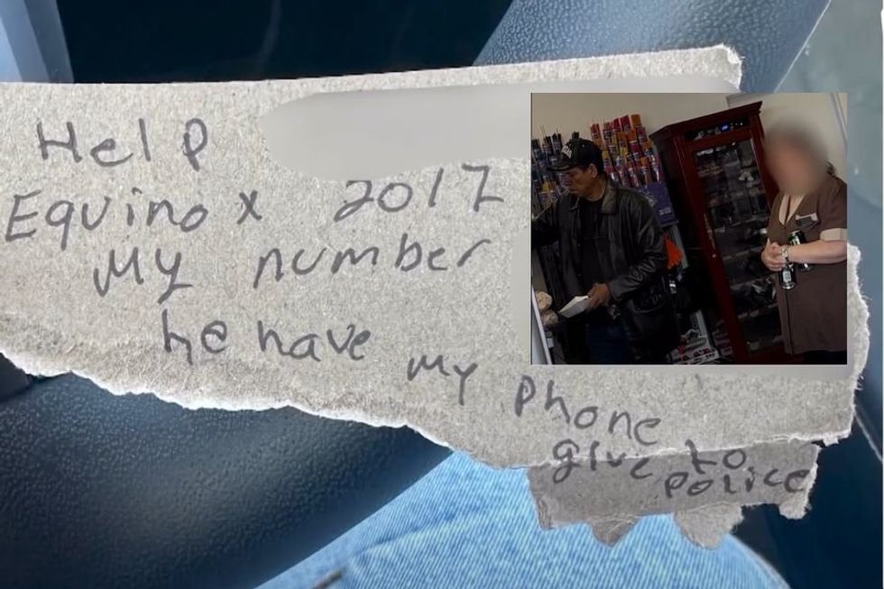 Woman making pitstop thwarted kidnapping after victim passed her a frantic note