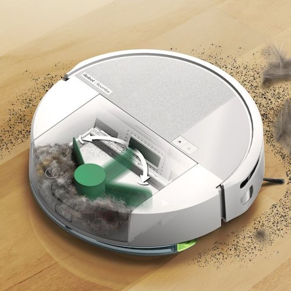 Photo illustrating how Roomba's DustCompactor technology works.