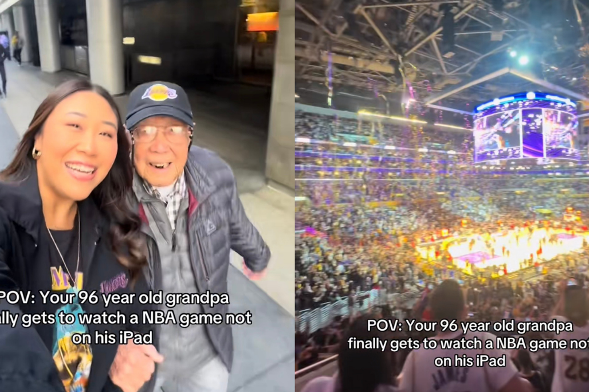 Lakers fan, grandpa, basketball game, NBA