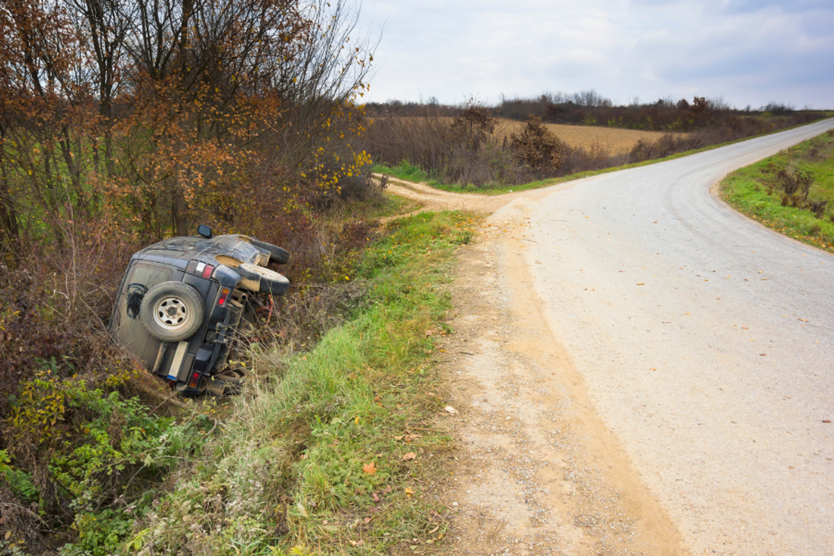 car in a ditch