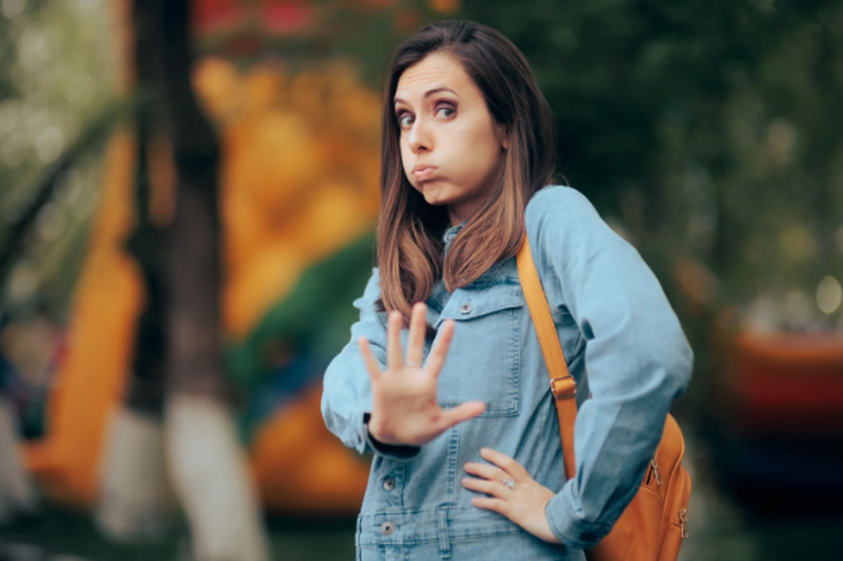 woman, no, woman says no, no kids, childfree, millennial, young woman, talk to hand