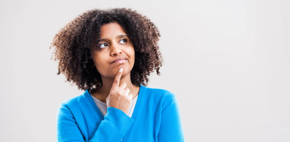 thinking, intelligence, being smart, smart people, thoughtful people, consideration, woman, touching chin