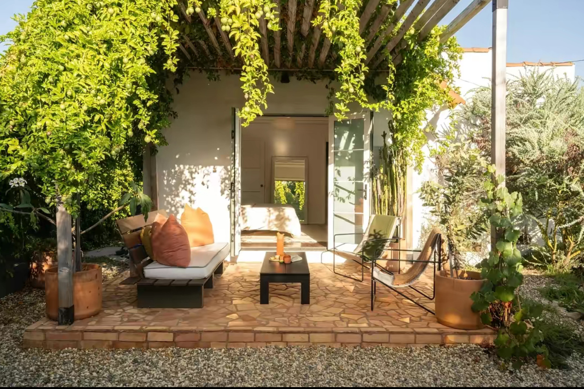 after photo, pebbles, backyard, green space, oasis