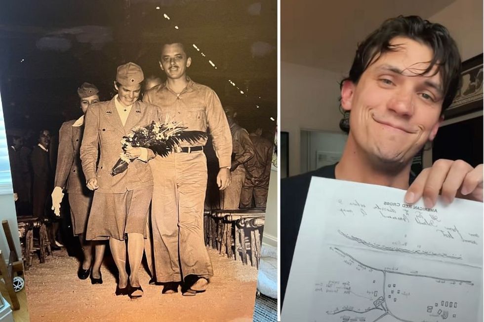 WW2 lovers were separated after a blind date cut short, so she drew a map of where to find her