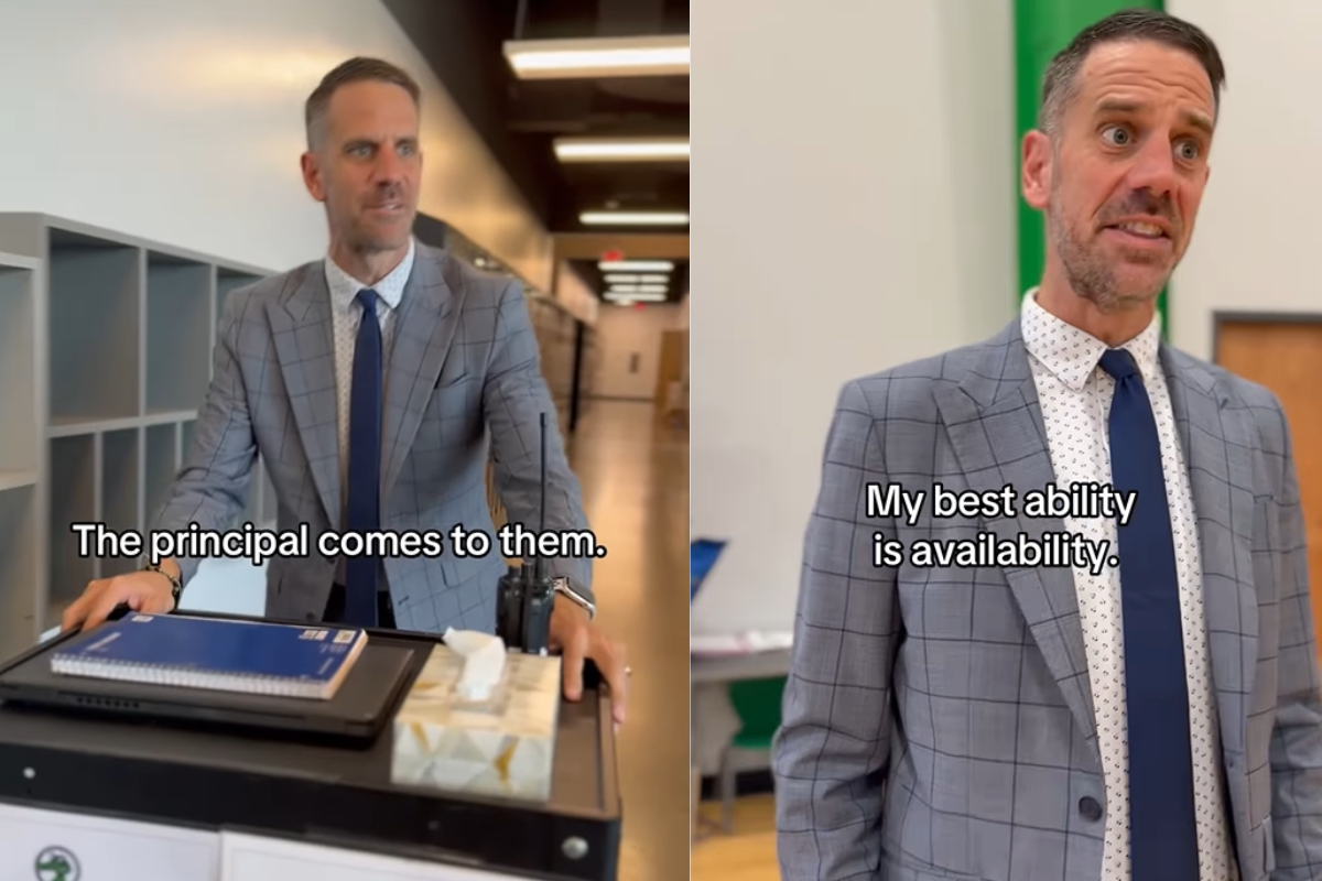 principal, principal lamb, jared lamb, rolling cart, principal's office