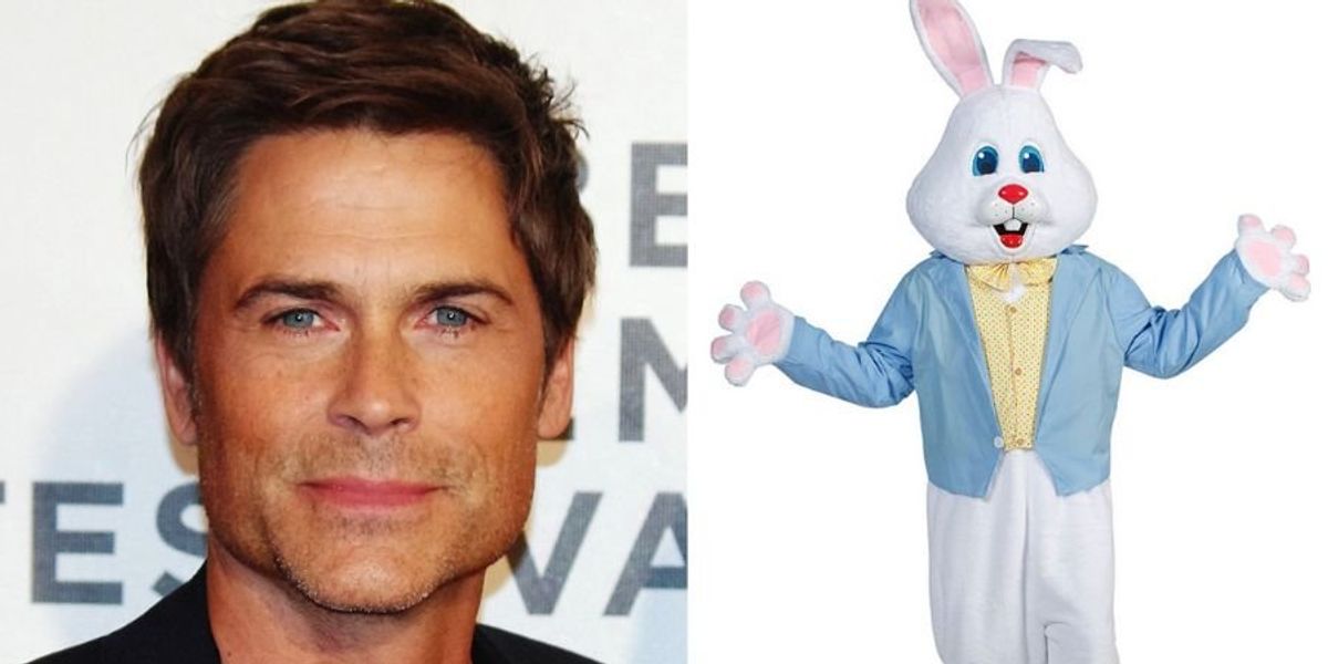 Rob Lowe attempts to delight kids by dressing as the Easter Bunny and