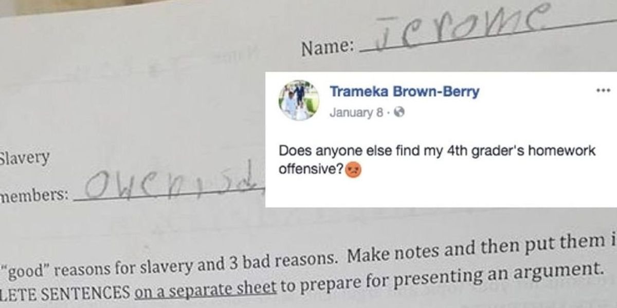 A school assignment asked for 3 benefits of slavery. This kid gave the only good answer.