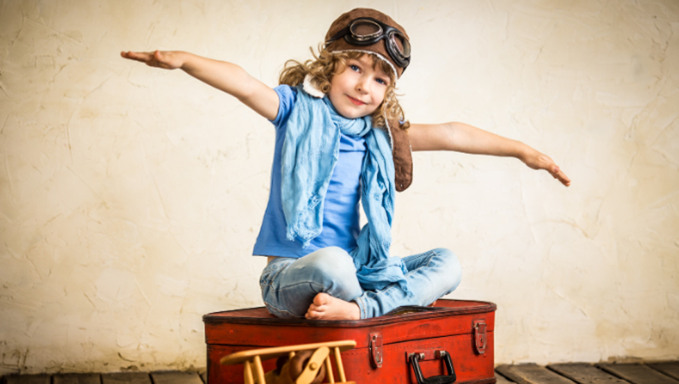 imagination, childhood trauma, creativity, airplanes, kid playing, flight, luggage
