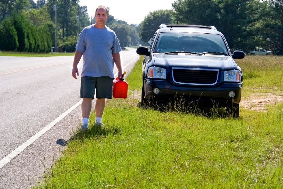 out of gas, out of petrol, need gas, gasoline, gas can