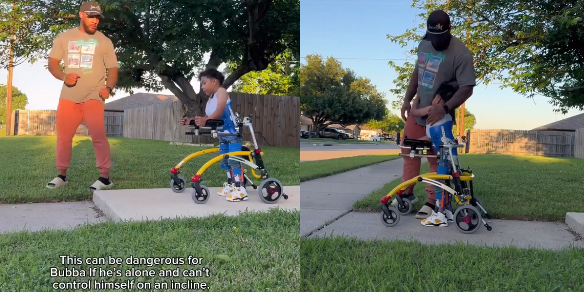 Dad refuses to quit as son with spina bifida bravely walks down step, moving people to tears