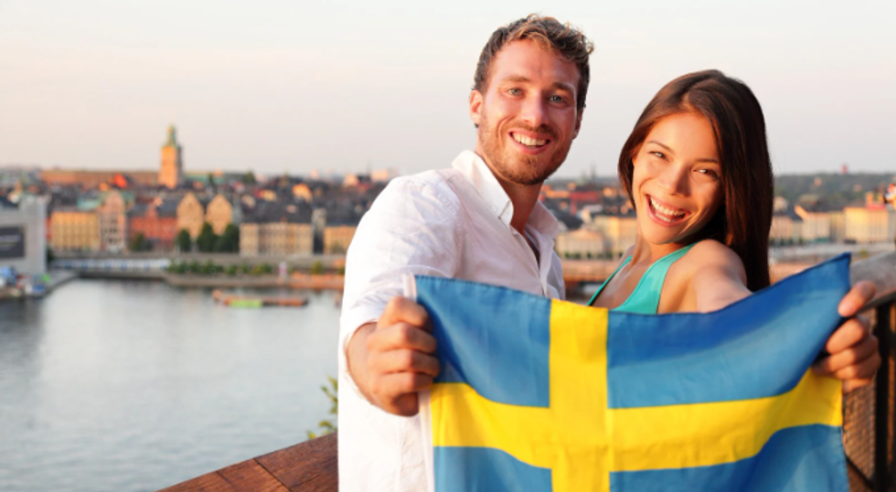 swedes, swedish couple, scandanavia, swedish flag, happy swedes