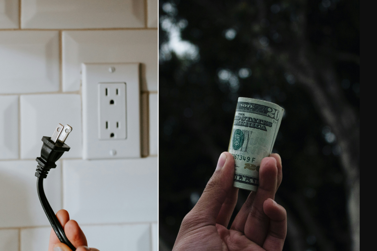 electric cord, money, pulling plus, cash, hand, light socket