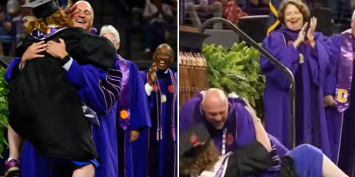 Daughter of Clemson's president 'sacks' him during graduation ceremony. And it was perfect.