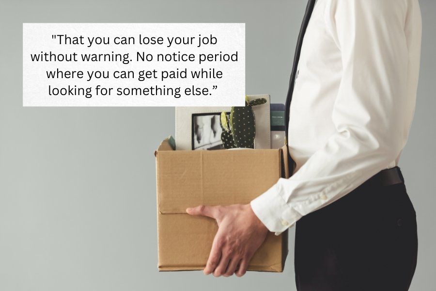 getting fired, losing your job with no notice, laid off without warning
